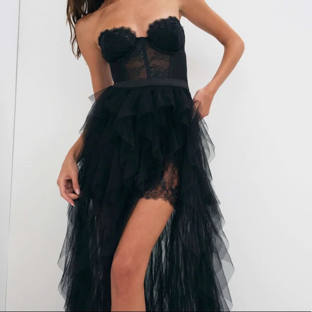 For Love and Lemons x Revolve Bustier Gown - Black Lace - Size L